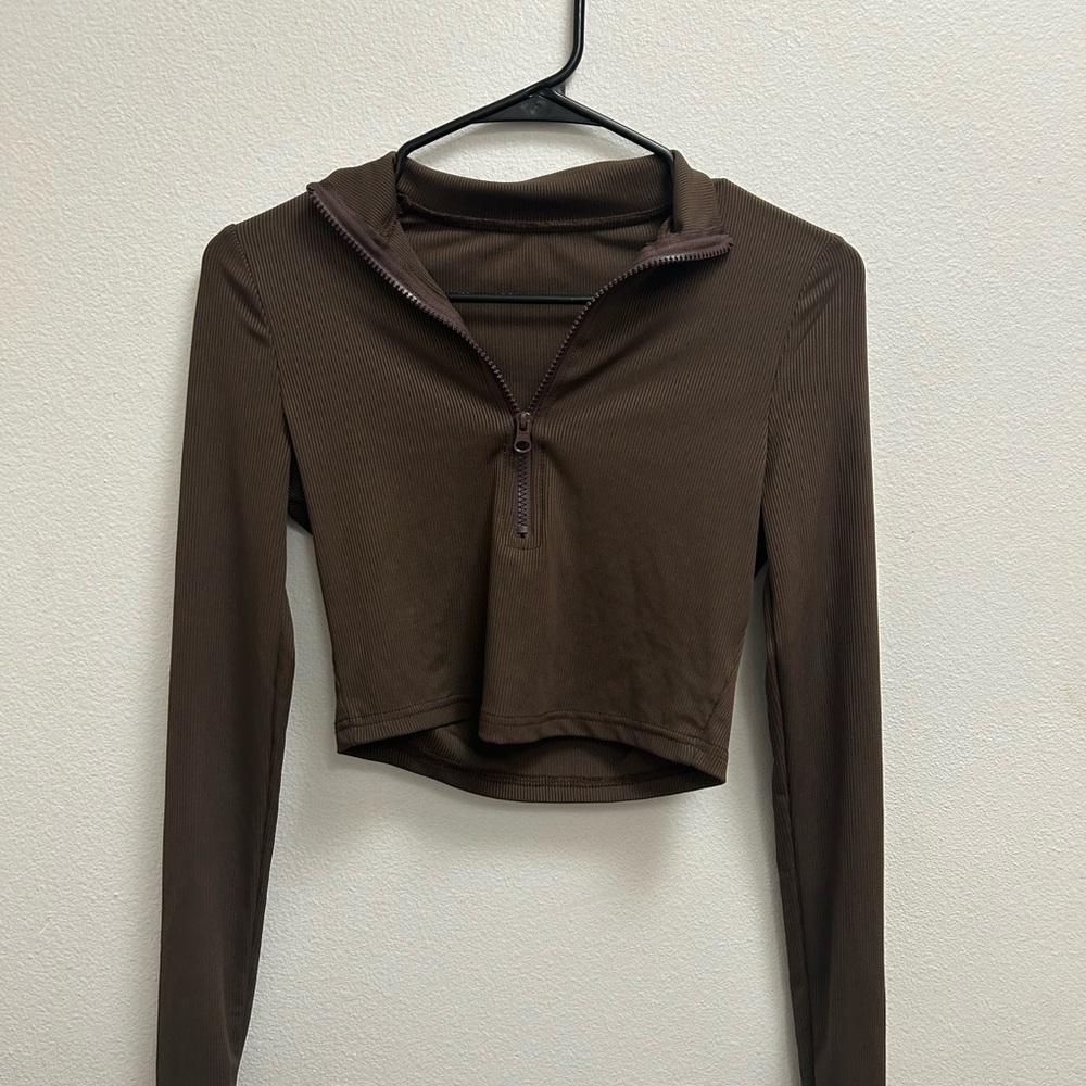 🤎 Brown Shein Cropped Athletic Jacket